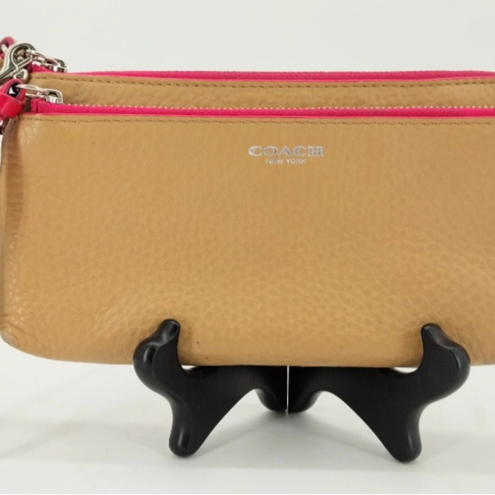 Coach Tan and Pink Leather Wristlet